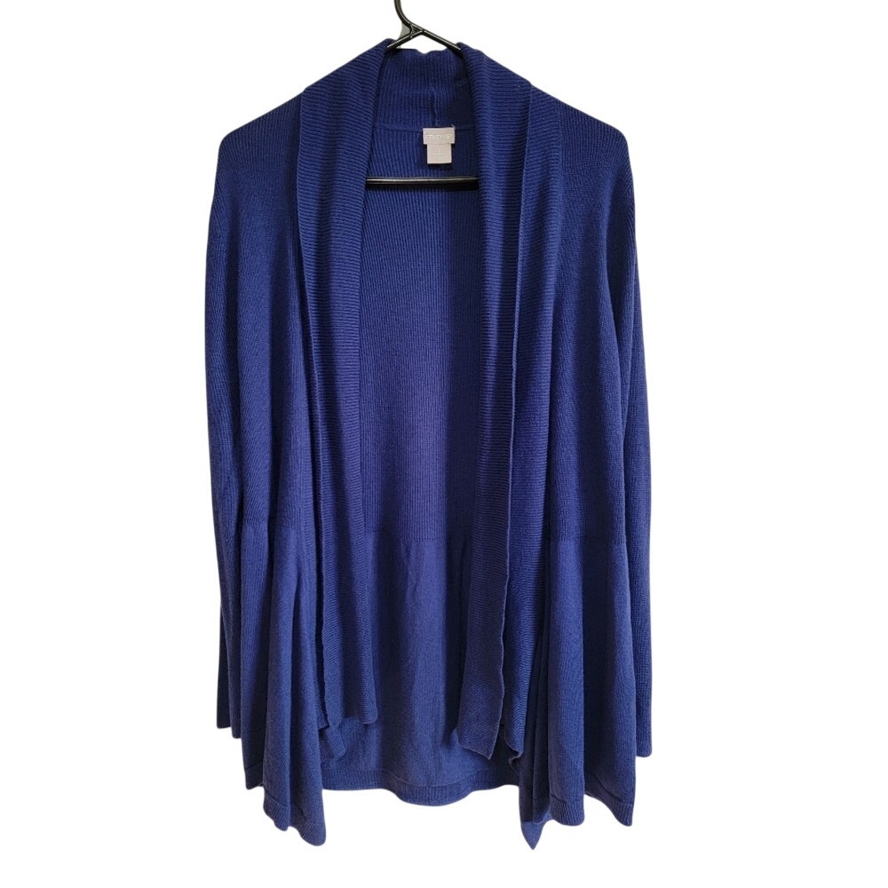 Chico's Mixed Stitch Drape Front Cardigan Sweater Nocturne Navy Blue Size 1 M